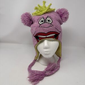 Peanut Jeff Dunham Winter Hat Beanie Cap Tassels & Poms Purple Green Puppet 2011